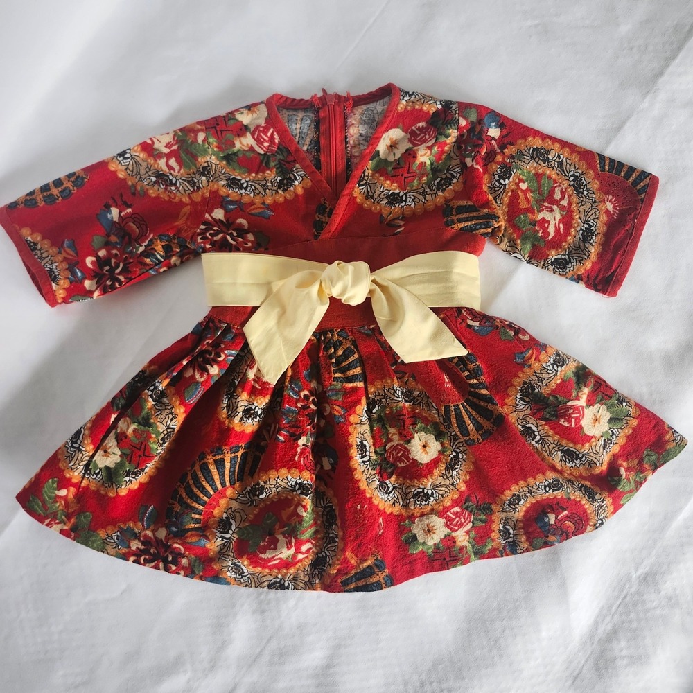 VINTAGE Handmade OOAK‎ baby girls dress sz 18 months Red full skirt fancy